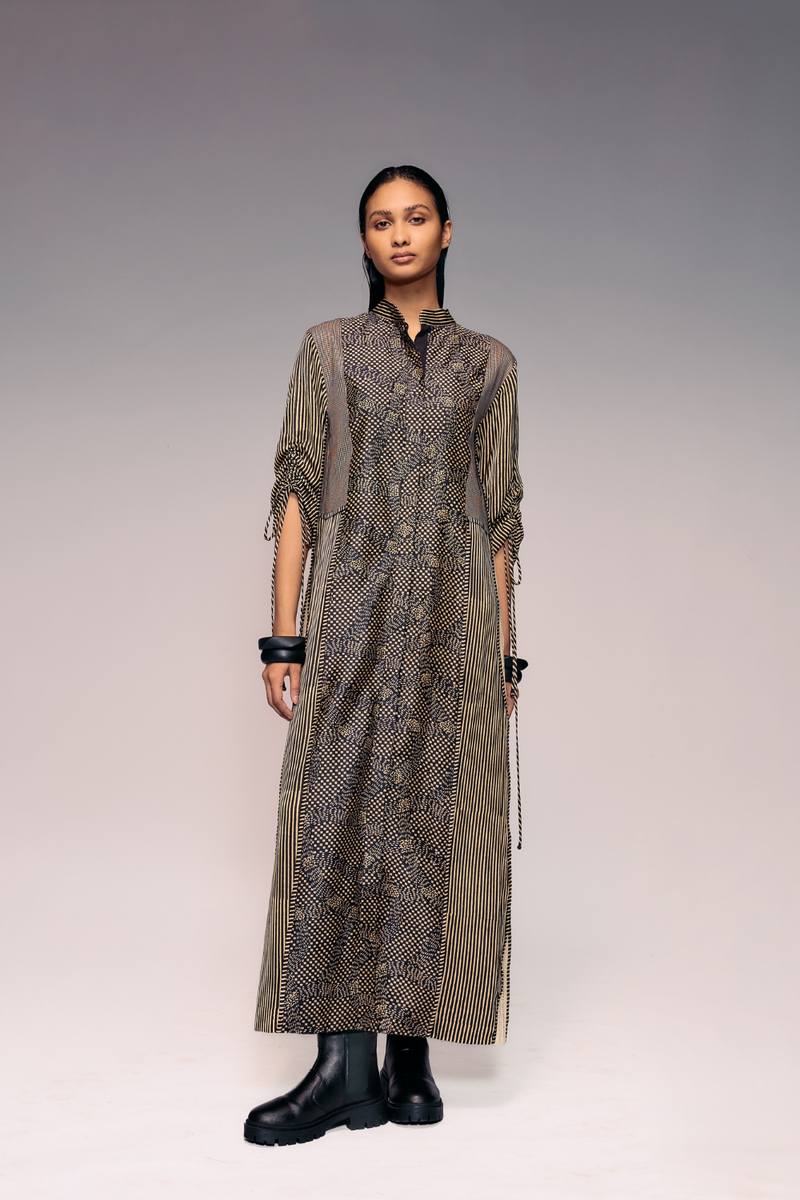 Black Print Panel Dress silk Buy Black Print Panel Dress from C&W | Dresses for Women by Kritika Murarka in black color for women in Singapore