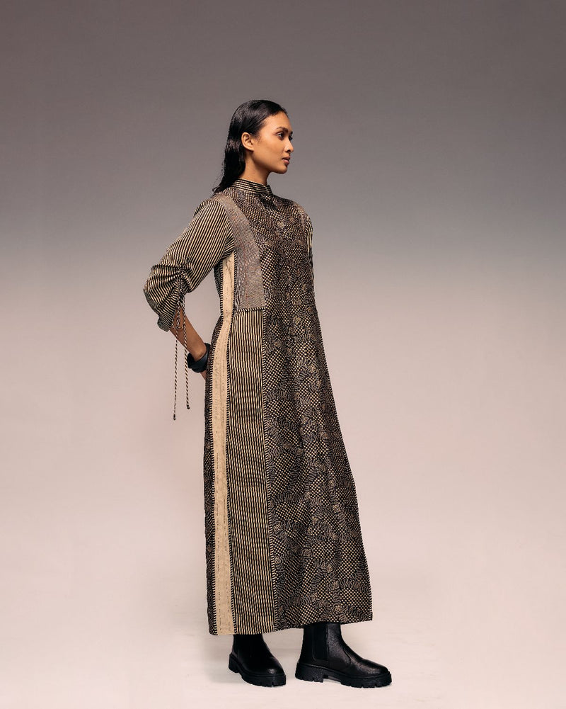 Black Print Panel Dress silk Buy Black Print Panel Dress from C&W | Dresses for Women by Kritika Murarka in black color for women in Singapore