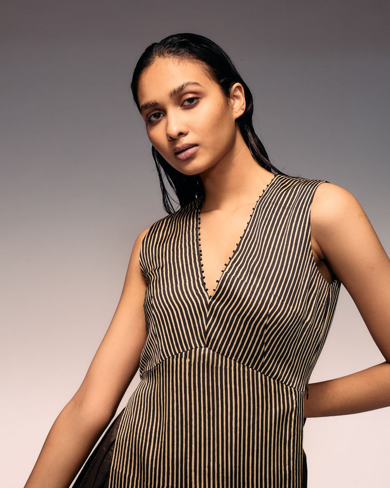 Ajrakh Stripe V neck Top satin Buy Ajrakh Stripe V neck Top from C&W | Tops And Shirts for Women by Kritika Murarka in black color for women in Singapore