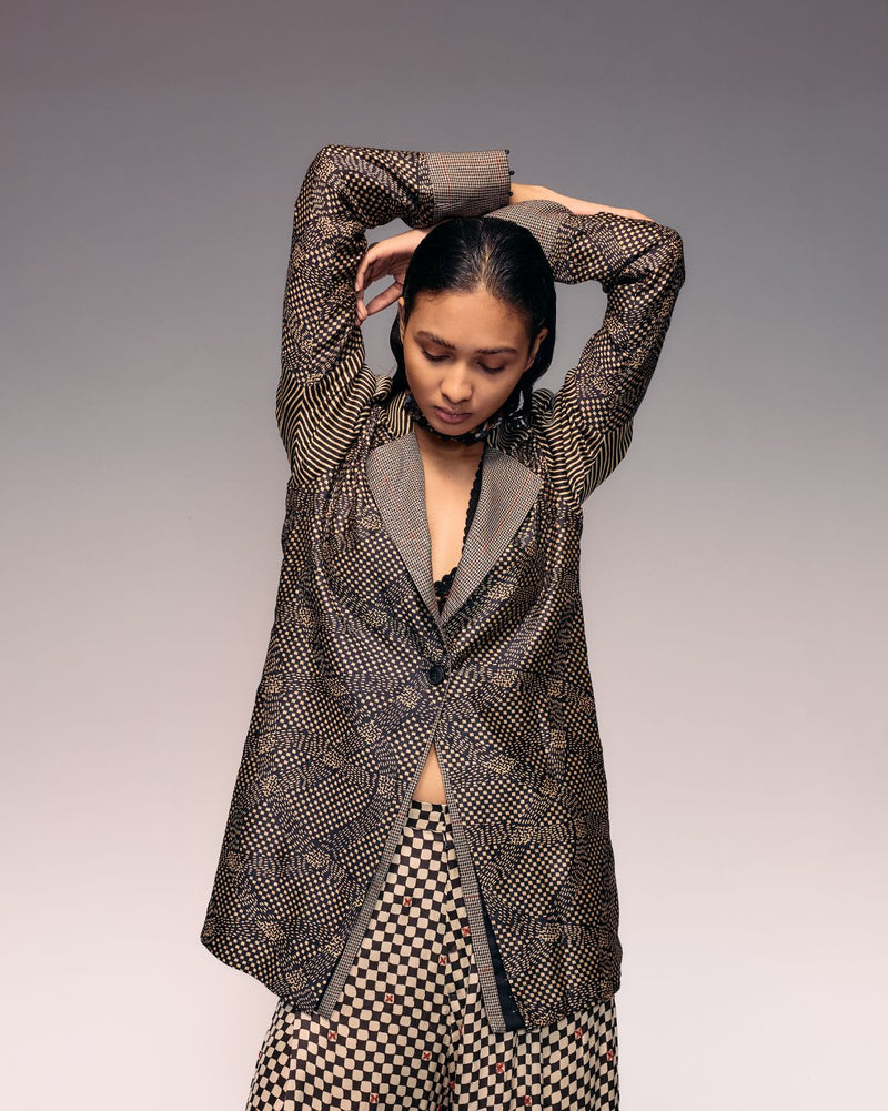 Munga Silk Patch Blazer silk Buy Munga Silk Patch Blazer from C&W | Jackets And Overlays for Women by Kritika Murarka in black color for women in Singapore