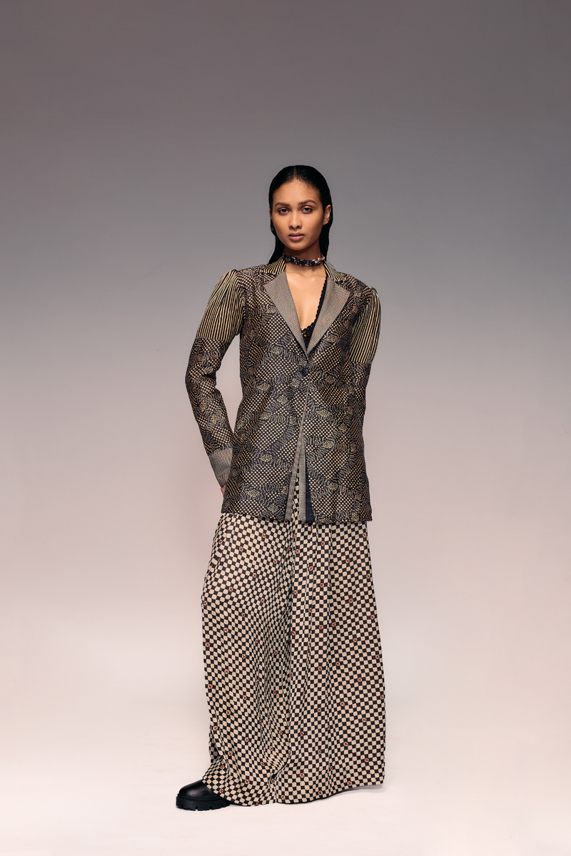 Munga Silk Patch Blazer silk Buy Munga Silk Patch Blazer from C&W | Jackets And Overlays for Women by Kritika Murarka in black color for women in Singapore