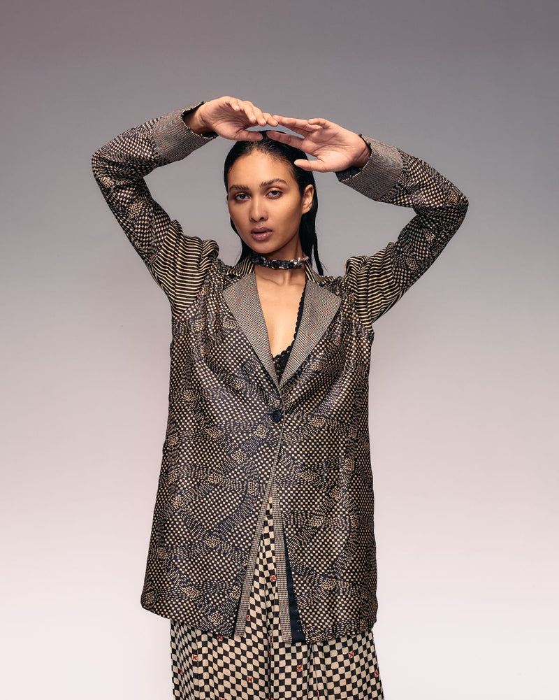 Munga Silk Patch Blazer silk Buy Munga Silk Patch Blazer from C&W | Jackets And Overlays for Women by Kritika Murarka in black color for women in Singapore