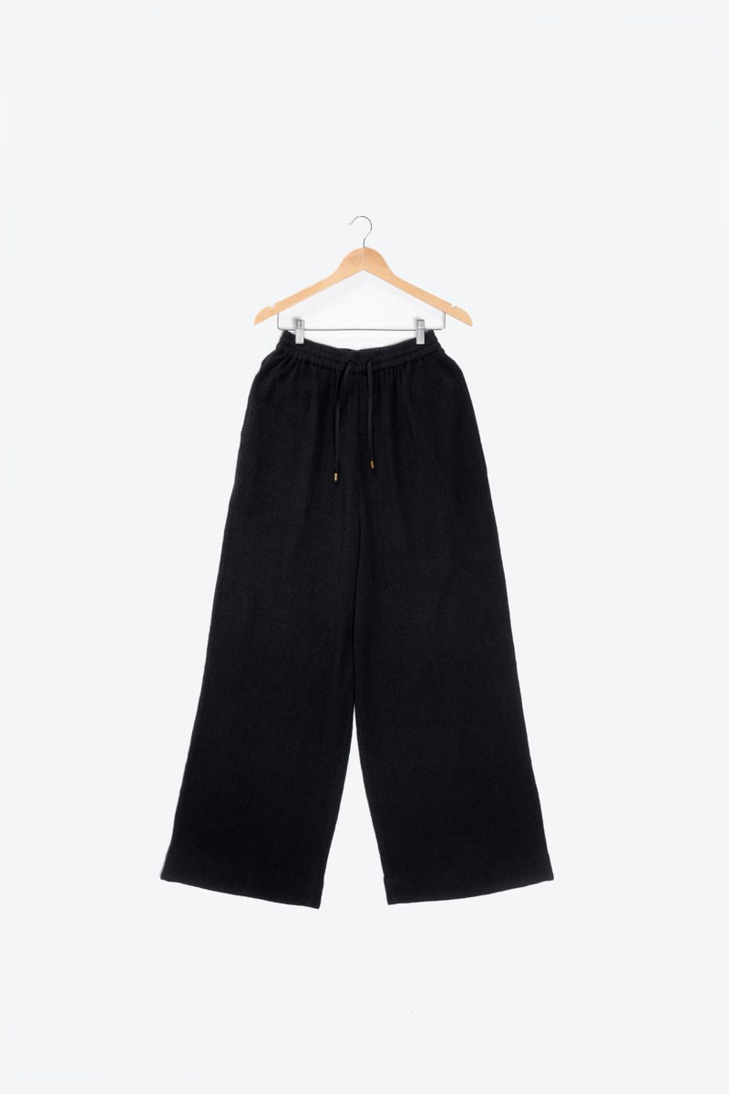 Textured Drawstring Straight Pant cotton by Turn Black in black color for men in Singapore