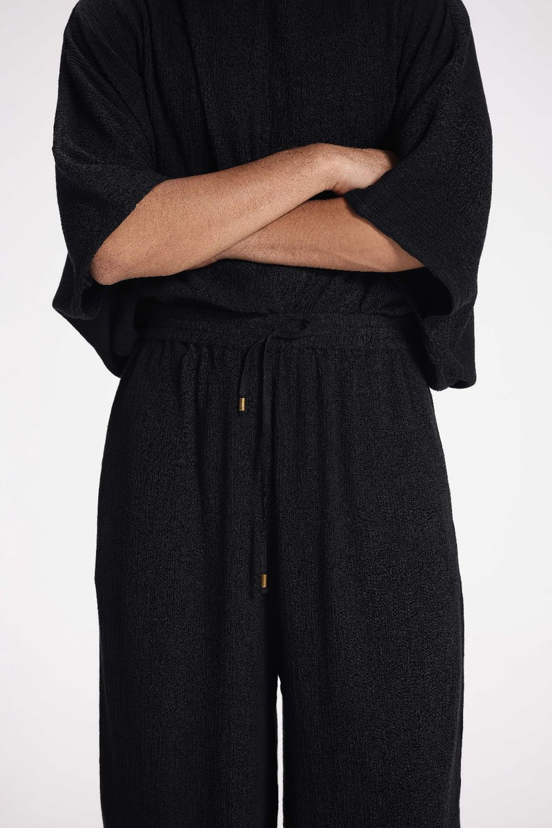 Textured Drawstring Straight Pant cotton by Turn Black in black color for men in Singapore