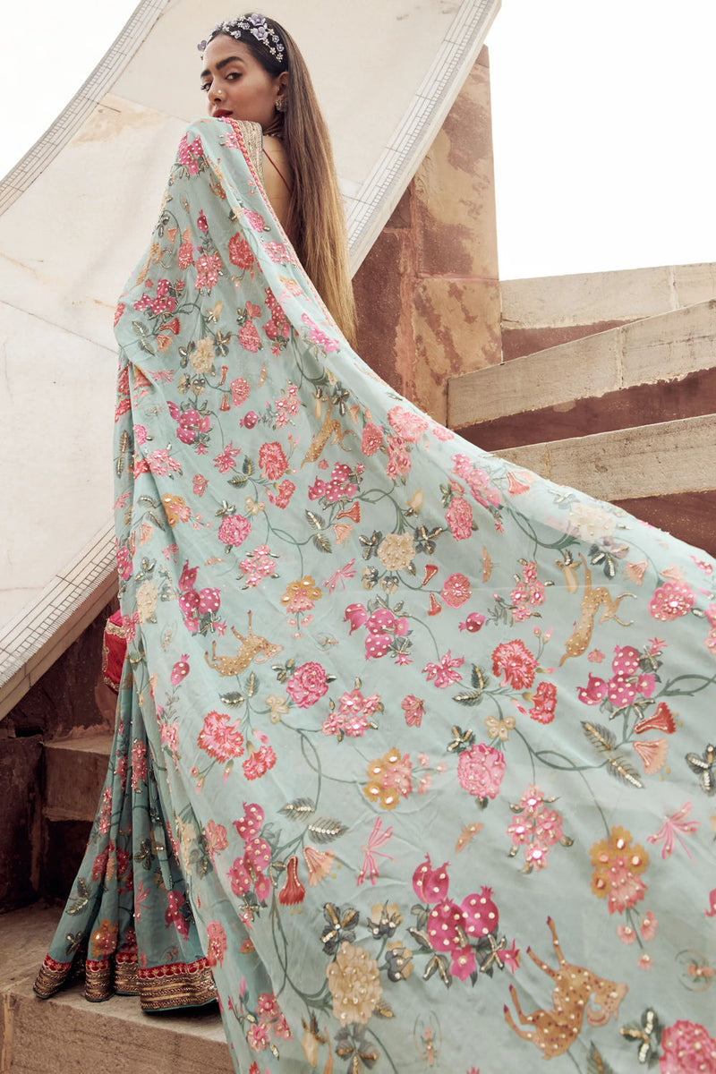 Mariam Saree Set georgettte by Paulmi & Harsh-kahan Sep'26 in blue for women in Singapore