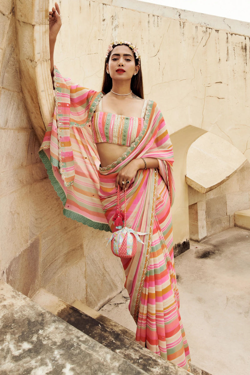 Nicola Saree Set georgettte by Paulmi & Harsh-kahan Sep'26 in multi-color for women in Singapore