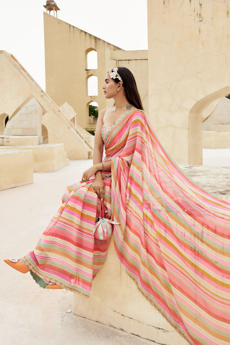 Nicola Saree Set georgettte by Paulmi & Harsh-kahan Sep'26 in multi-color for women in Singapore
