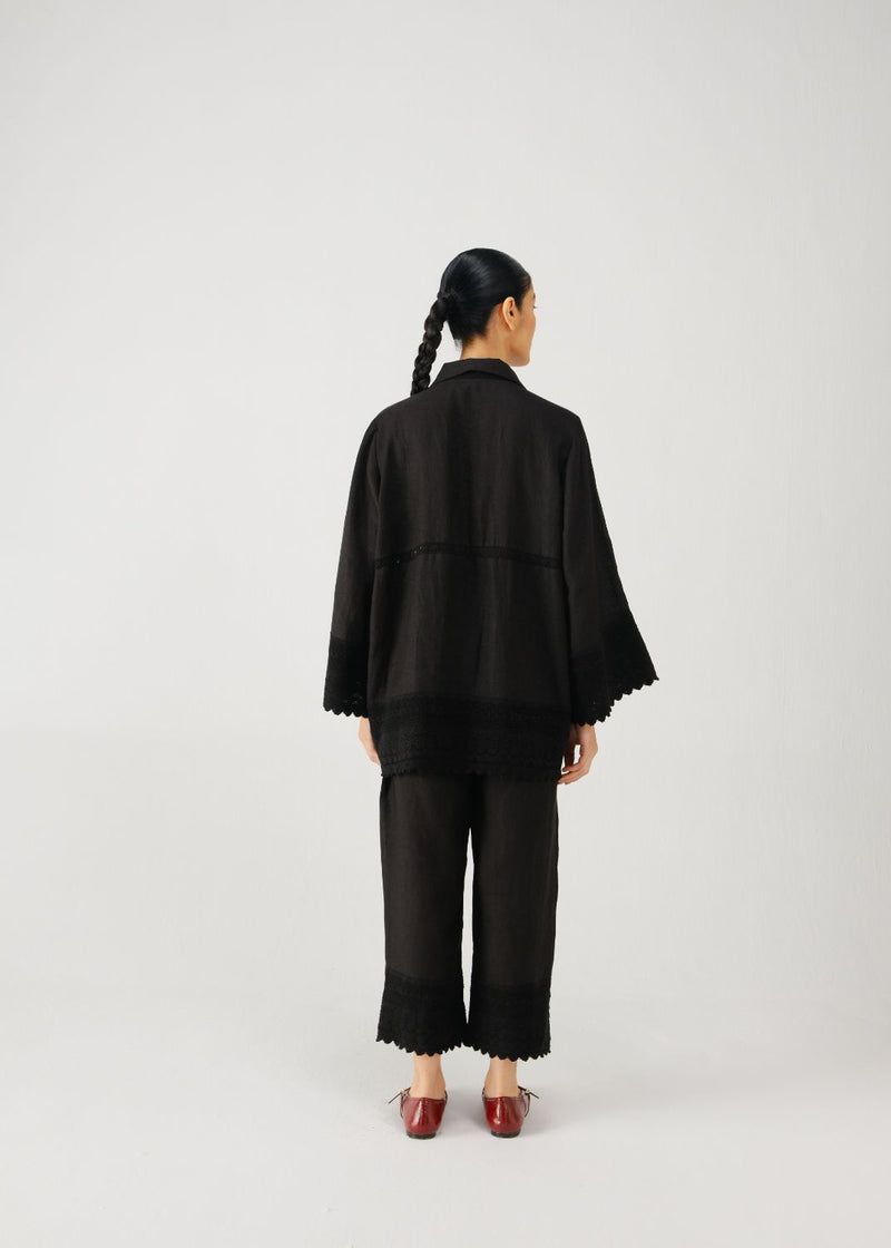 Tie up set-Black bead emb. linen by CORD for women in Singapore