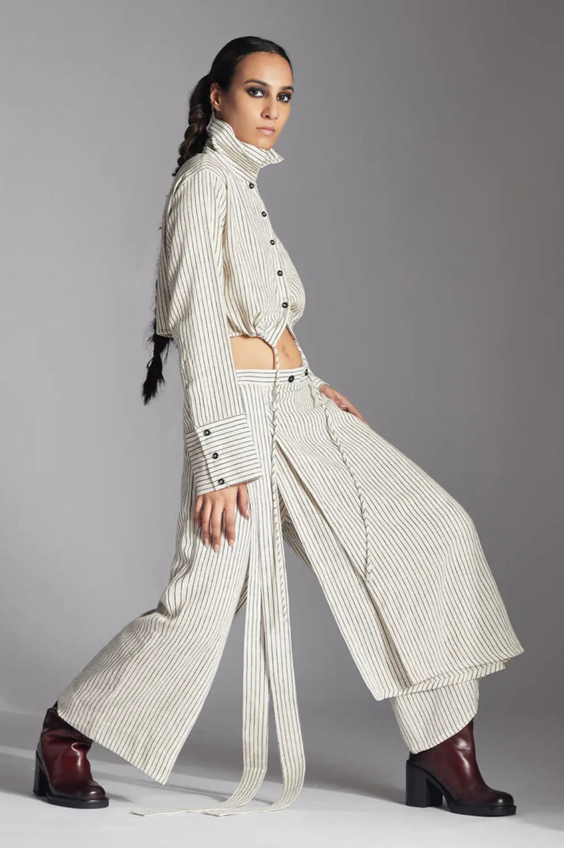 Edith Trousers in Kala Cotton-Off-White-Black cotton by Chola in black color for women in Singapore