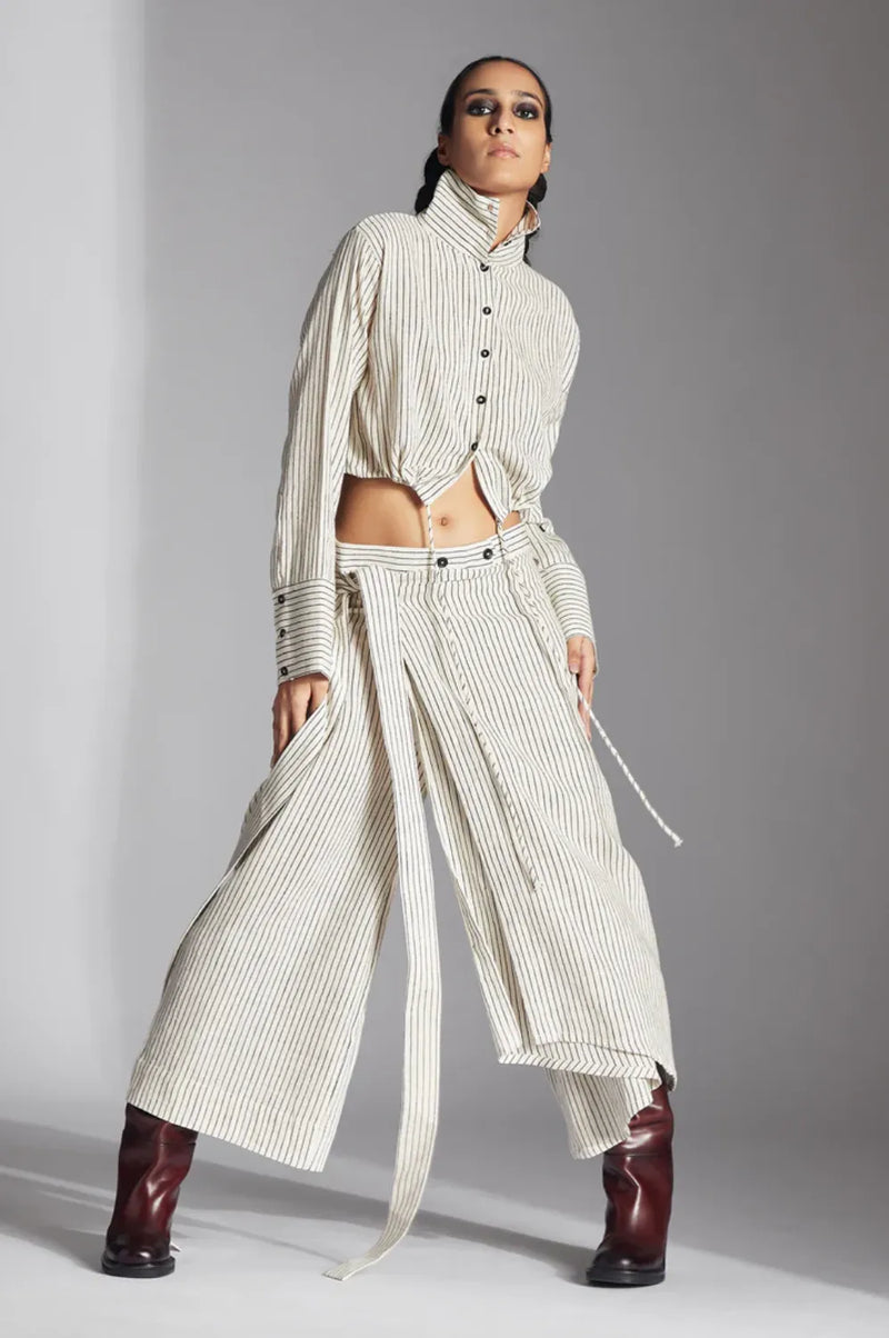 Edith Trousers in Kala Cotton-Off-White-Black cotton by Chola in black color for women in Singapore