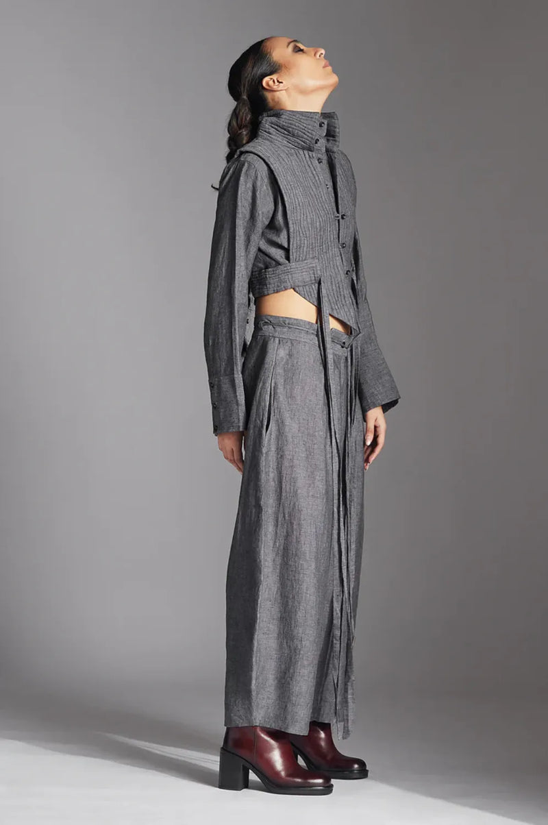 Eren Trousers in linen-Grey linen by Chola in grey color for women in Singapore
