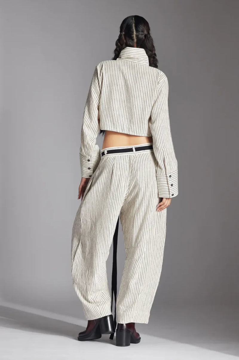 Tavia Trousers-Off-White and Black cotton by Chola in black color for women in Singapore