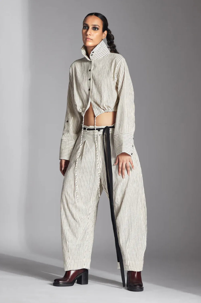 Tavia Trousers-Off-White and Black cotton by Chola in black color for women in Singapore