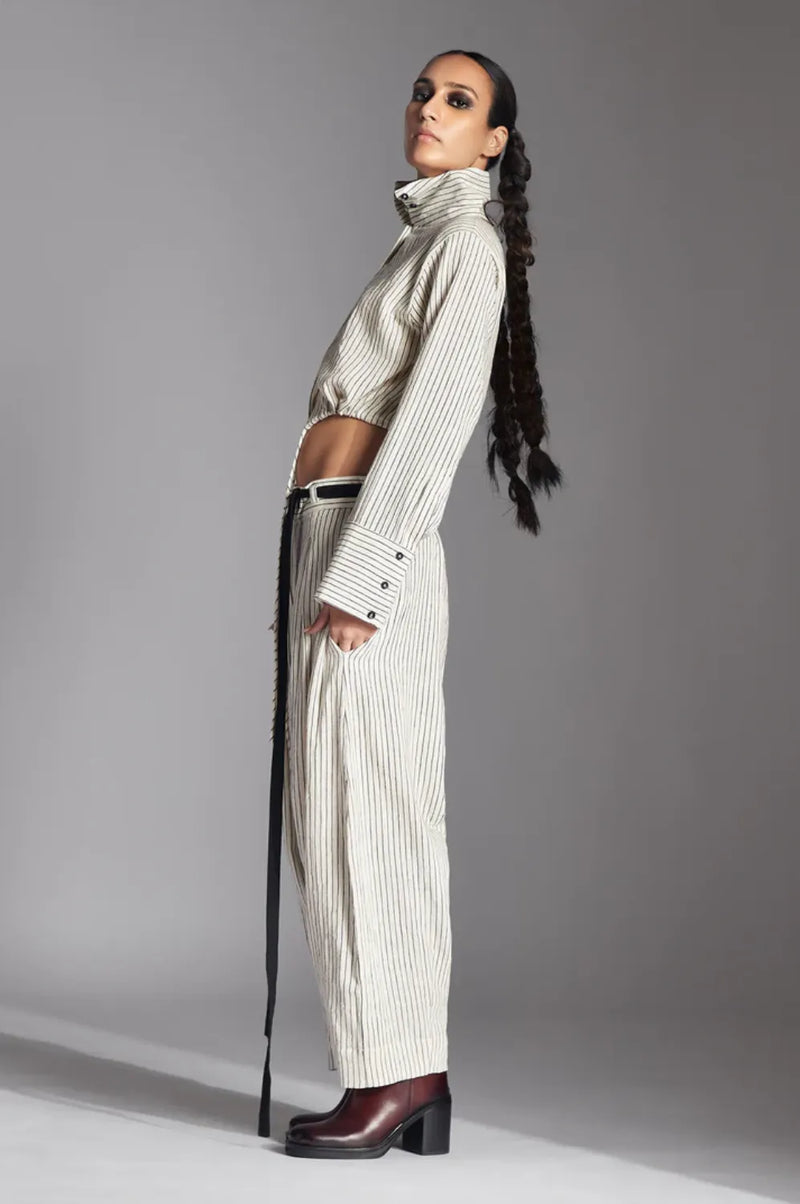 Tavia Trousers-Off-White and Black cotton by Chola in black color for women in Singapore