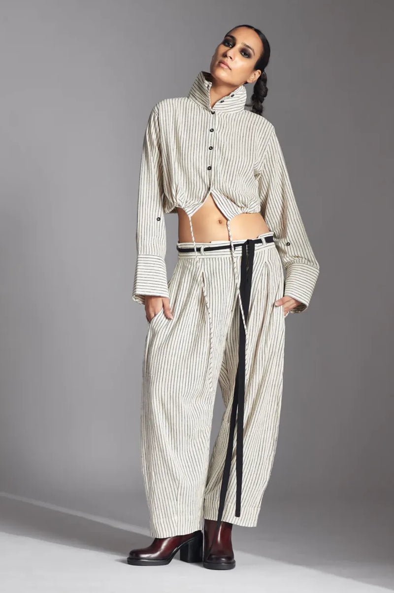 Tavia Trousers-Off-White and Black cotton by Chola in black color for women in Singapore