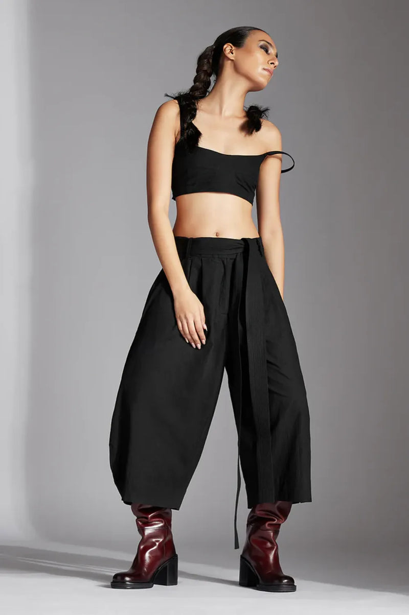 Fira Trousers-Black cotton by Chola in black color for women in Singapore