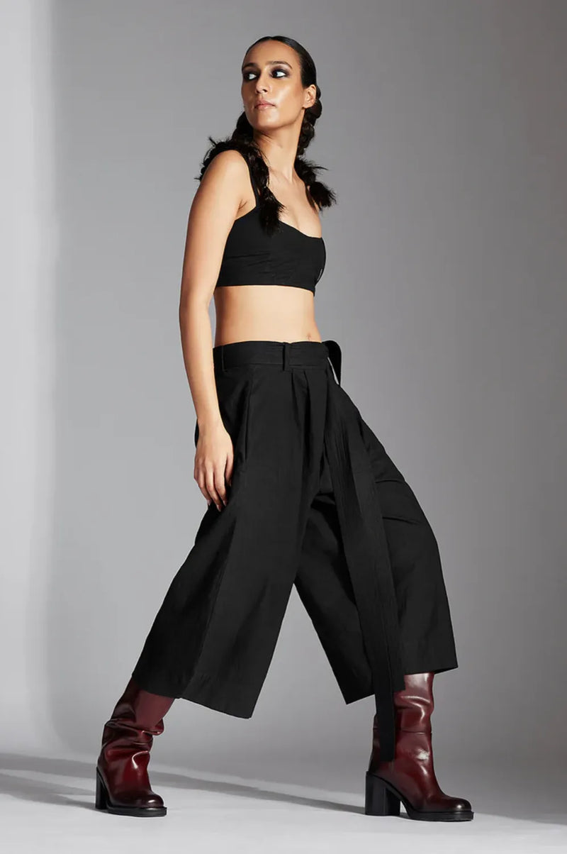 Fira Trousers-Black cotton by Chola in black color for women in Singapore