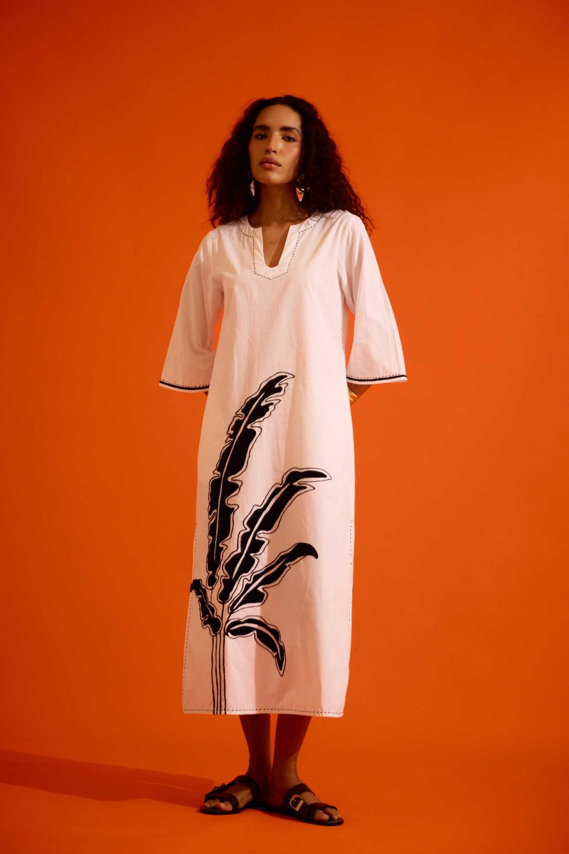 Ivory Cotton Thread Embroidered Dress With Leaf Motif poplin Buy Ivory Cotton Thread Embroidered Dress With Leaf Motif from C&W | Dresses for Women by Indian Summer Story in ivory color for women in Singapore