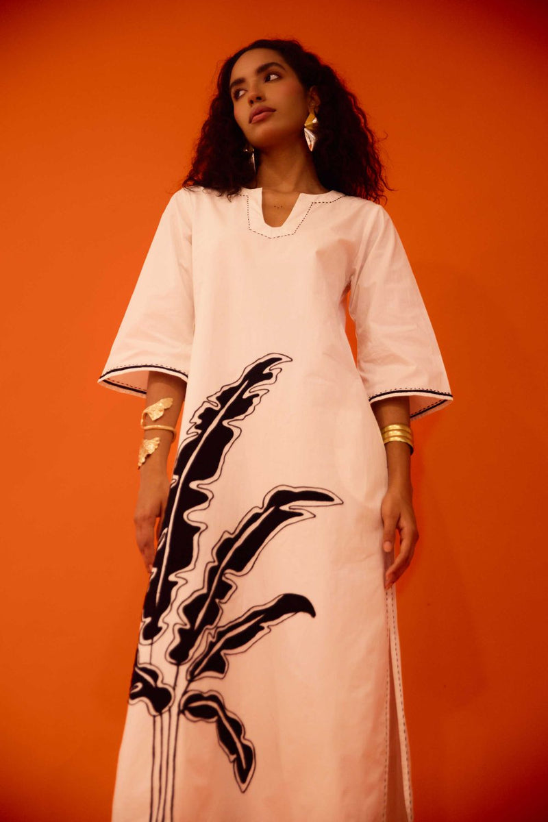 Ivory Cotton Thread Embroidered Dress With Leaf Motif poplin Buy Ivory Cotton Thread Embroidered Dress With Leaf Motif from C&W | Dresses for Women by Indian Summer Story in ivory color for women in Singapore