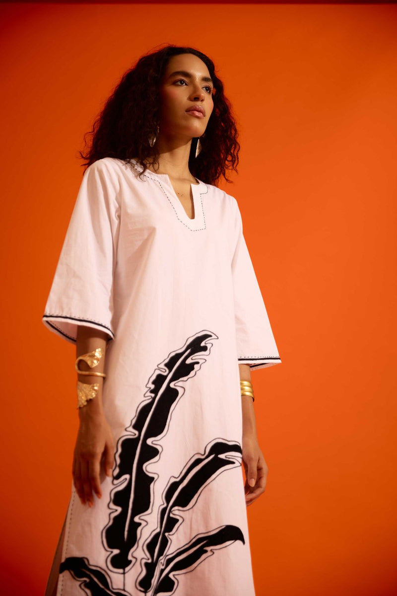 Ivory Cotton Thread Embroidered Dress With Leaf Motif poplin Buy Ivory Cotton Thread Embroidered Dress With Leaf Motif from C&W | Dresses for Women by Indian Summer Story in ivory color for women in Singapore