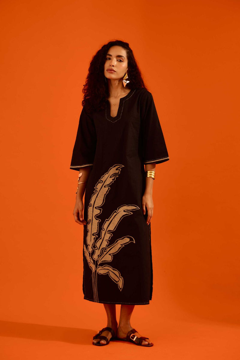 Black Cotton Thread Embroidered Dress With Leaf Motif poplin Buy Black Cotton Thread Embroidered Dress With Leaf Motif from C&W | Dresses for Women by Indian Summer Story in black color for women in Singapore