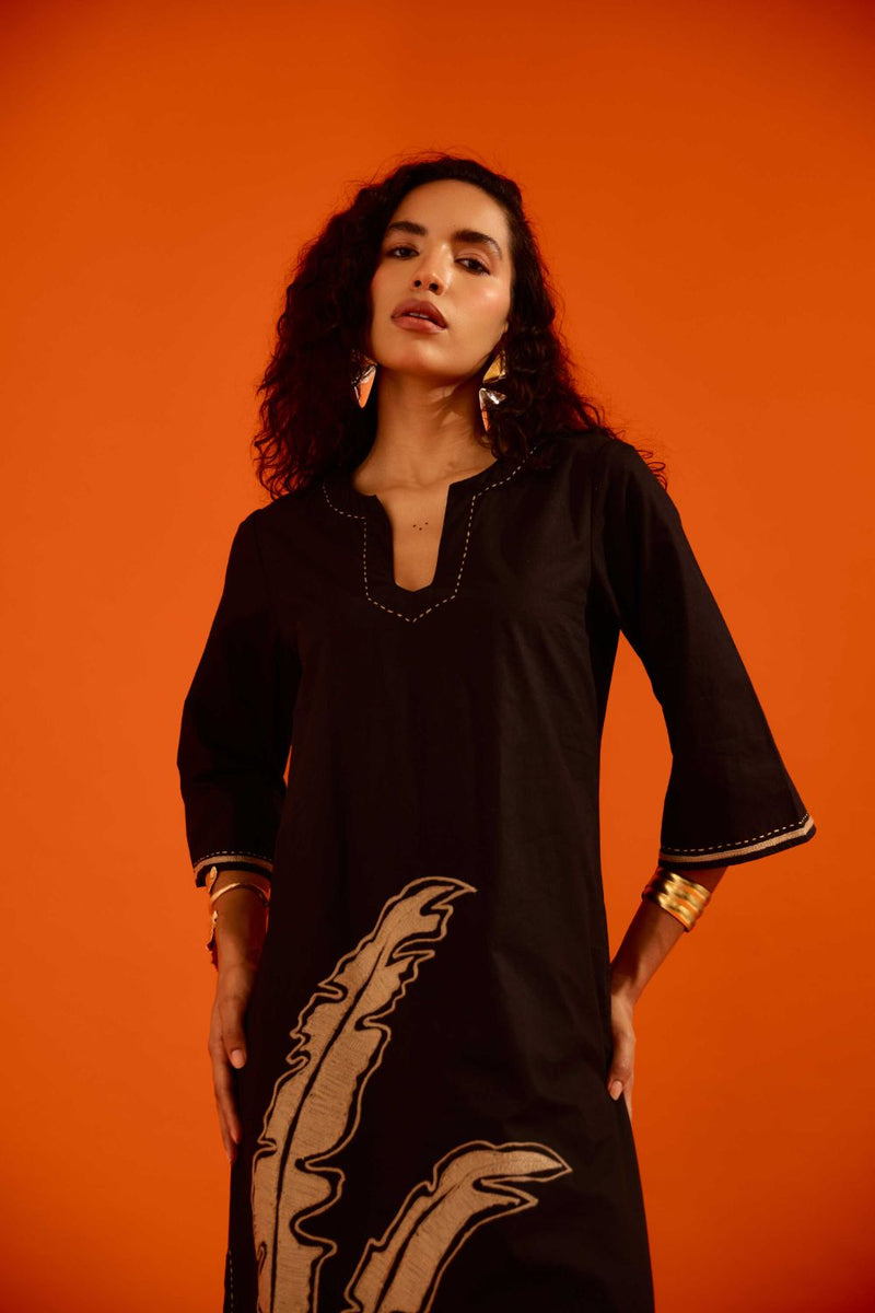 Black Cotton Thread Embroidered Dress With Leaf Motif poplin Buy Black Cotton Thread Embroidered Dress With Leaf Motif from C&W | Dresses for Women by Indian Summer Story in black color for women in Singapore