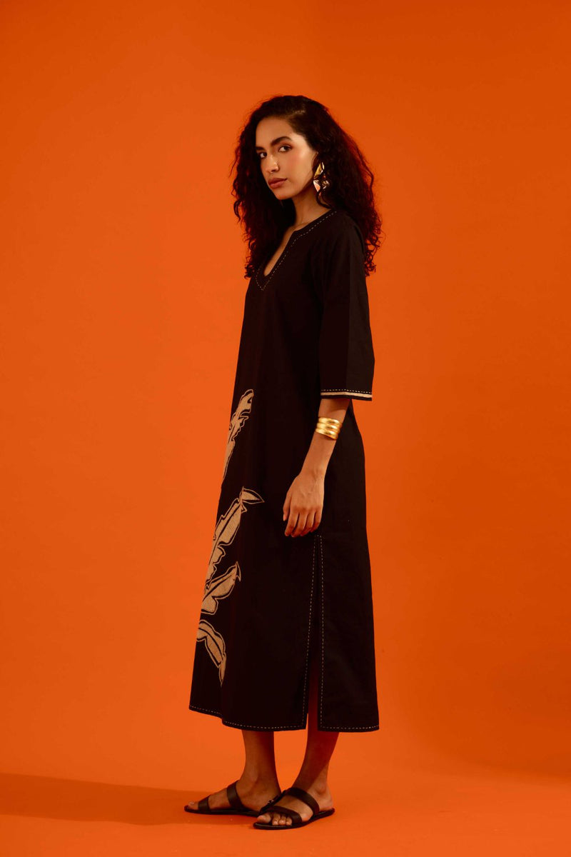 Black Cotton Thread Embroidered Dress With Leaf Motif poplin Buy Black Cotton Thread Embroidered Dress With Leaf Motif from C&W | Dresses for Women by Indian Summer Story in black color for women in Singapore