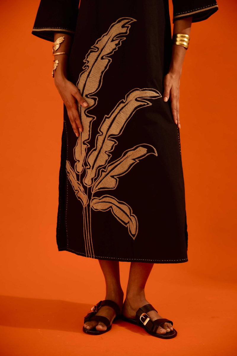 Black Cotton Thread Embroidered Dress With Leaf Motif poplin Buy Black Cotton Thread Embroidered Dress With Leaf Motif from C&W | Dresses for Women by Indian Summer Story in black color for women in Singapore