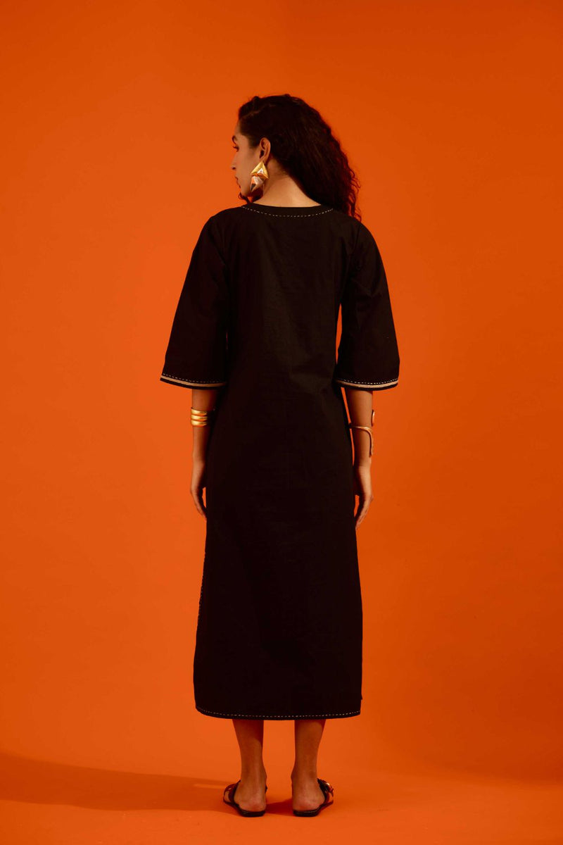 Black Cotton Thread Embroidered Dress With Leaf Motif poplin Buy Black Cotton Thread Embroidered Dress With Leaf Motif from C&W | Dresses for Women by Indian Summer Story in black color for women in Singapore
