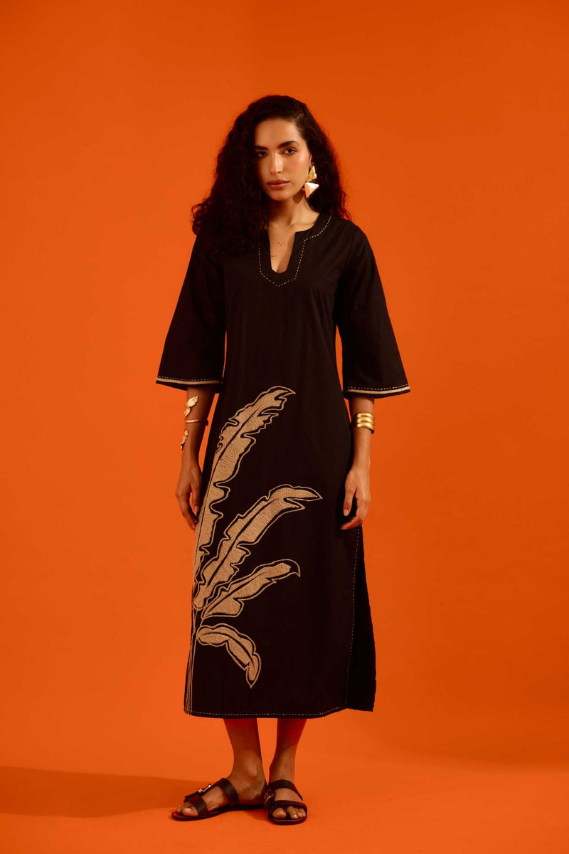 Black Cotton Thread Embroidered Dress With Leaf Motif poplin Buy Black Cotton Thread Embroidered Dress With Leaf Motif from C&W | Dresses for Women by Indian Summer Story in black color for women in Singapore