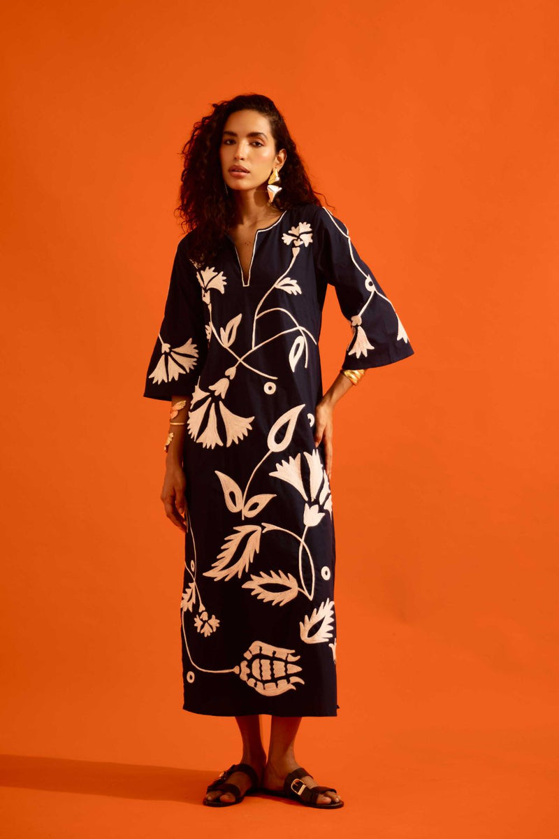Black Cotton Maxi Dress With Ivory Botanical Thread Embroidery poplin Buy Black Cotton Maxi Dress With Ivory Botanical Thread Embroidery from C&W | Dresses for Women by Indian Summer Story in black color for women in Singapore