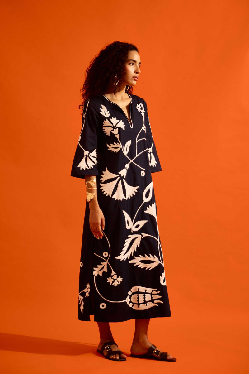 Black Cotton Maxi Dress With Ivory Botanical Thread Embroidery poplin Buy Black Cotton Maxi Dress With Ivory Botanical Thread Embroidery from C&W | Dresses for Women by Indian Summer Story in black color for women in Singapore