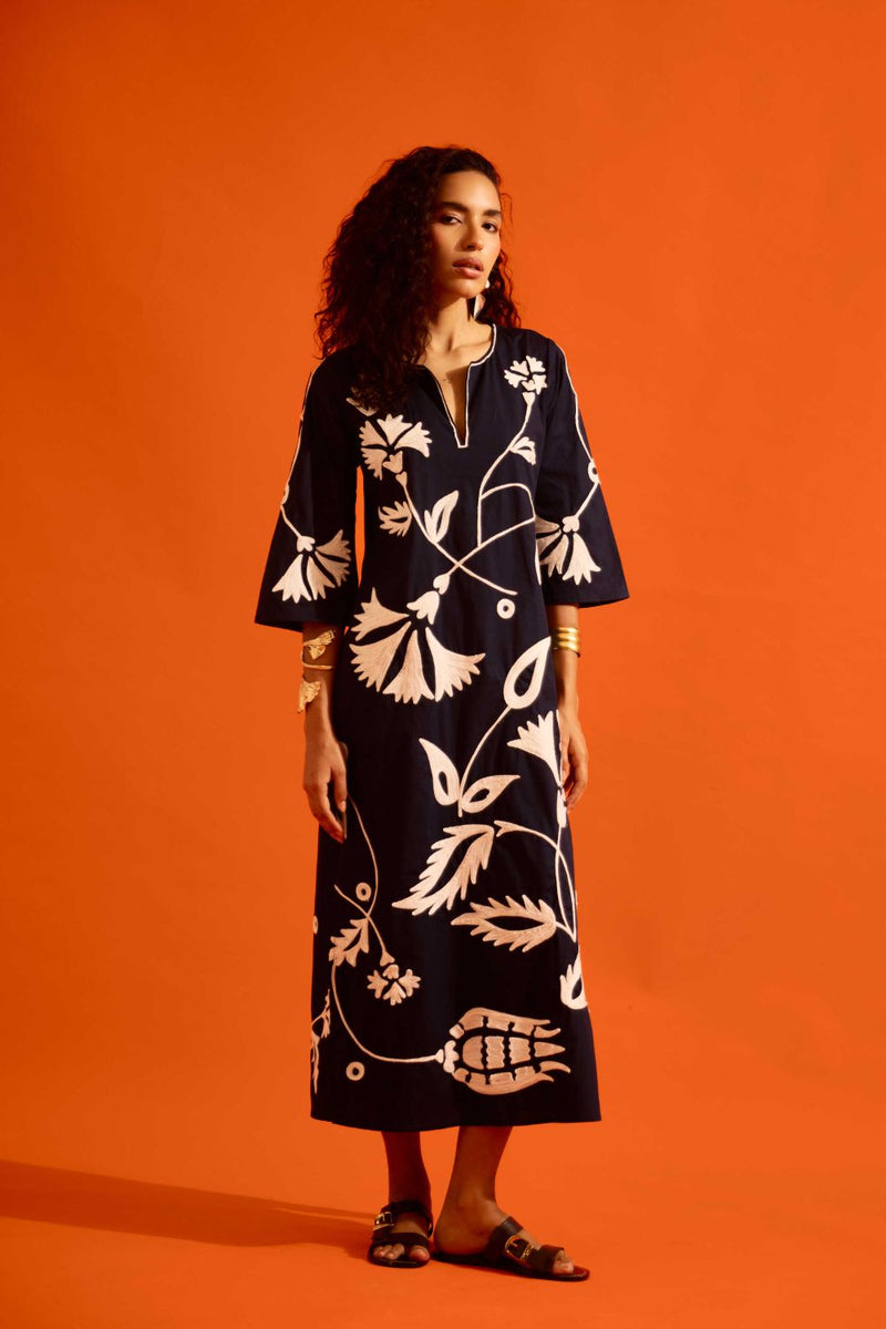 Black Cotton Maxi Dress With Ivory Botanical Thread Embroidery poplin Buy Black Cotton Maxi Dress With Ivory Botanical Thread Embroidery from C&W | Dresses for Women by Indian Summer Story in black color for women in Singapore