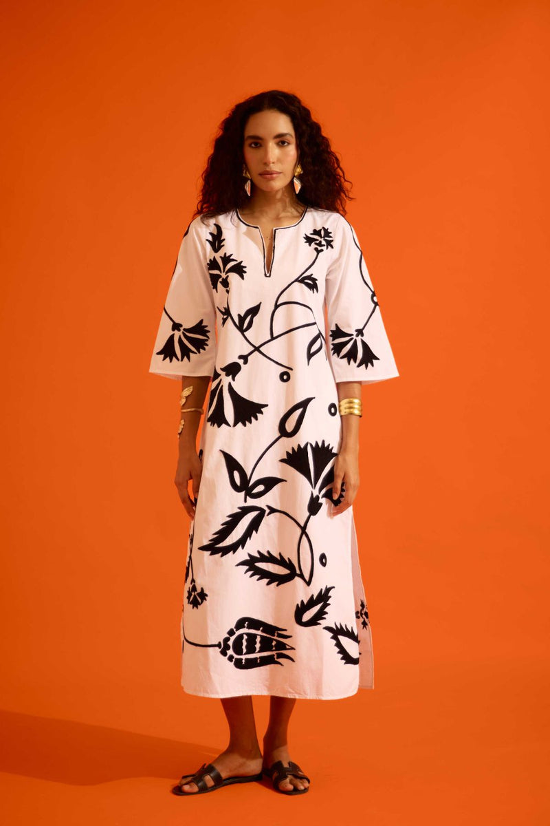 Ivory Cotton Maxi Dress With Black Botanical Thread Embroidery poplin Buy Ivory Cotton Maxi Dress With Black Botanical Thread Embroidery from C&W | Dresses for Women by Indian Summer Story in ivory color for women in Singapore