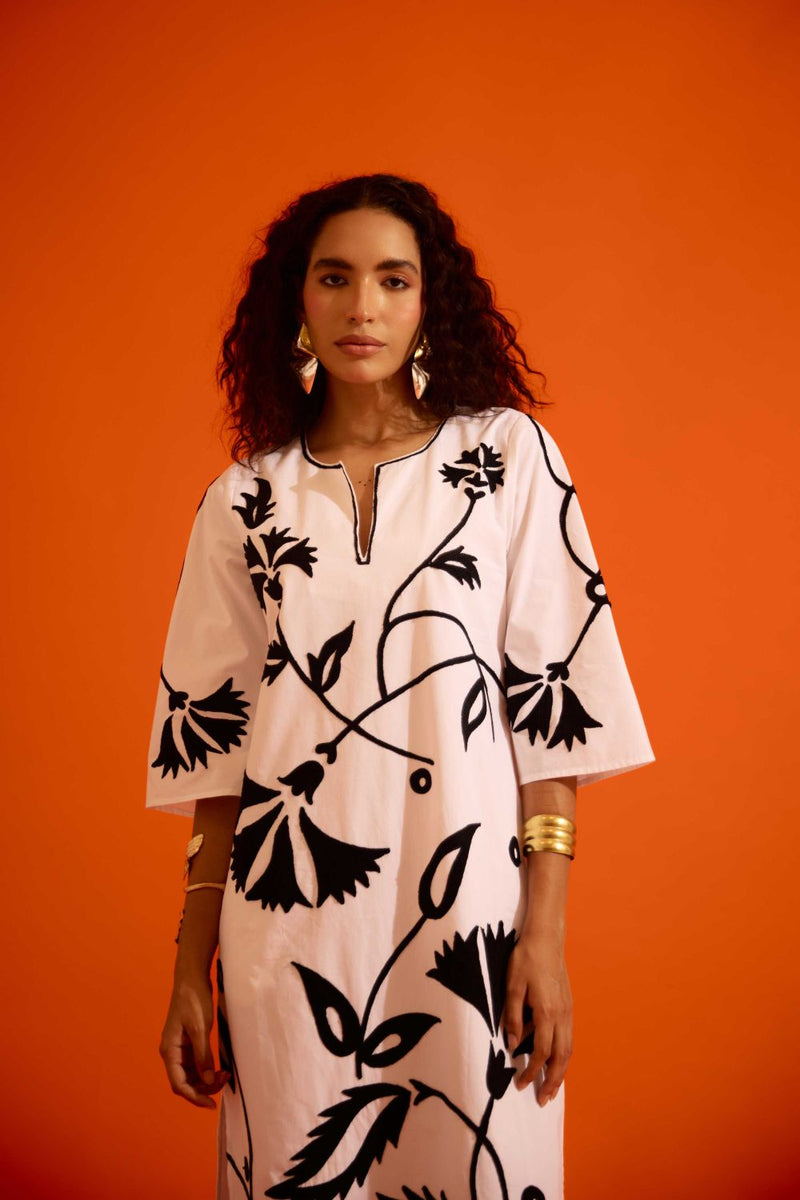 Ivory Cotton Maxi Dress With Black Botanical Thread Embroidery poplin Buy Ivory Cotton Maxi Dress With Black Botanical Thread Embroidery from C&W | Dresses for Women by Indian Summer Story in ivory color for women in Singapore