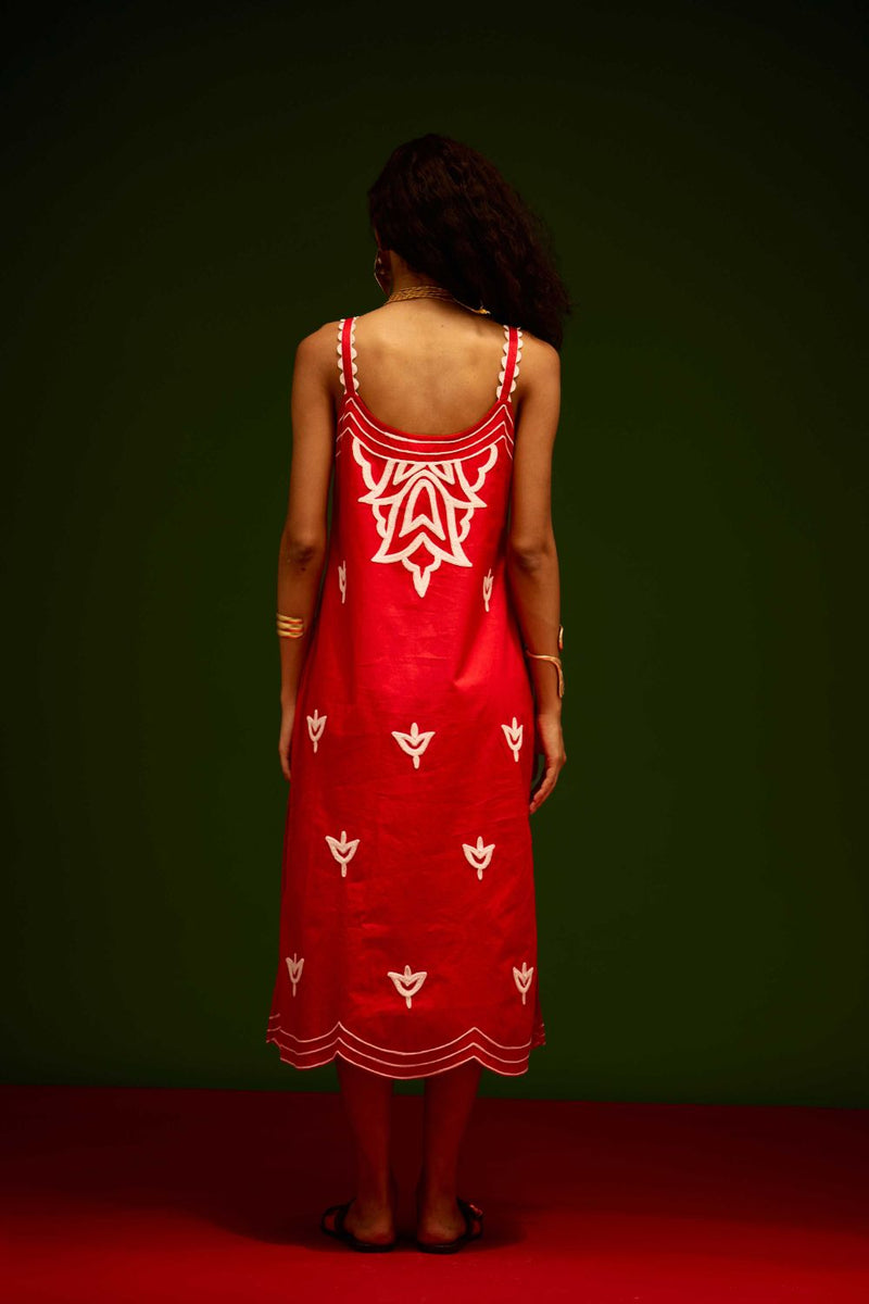 Scarlet Strappy Cotton Dress With Ivory Flame Thread Embroidery poplin Buy Scarlet Strappy Cotton Dress With Ivory Flame Thread Embroidery from C&W | Dresses for Women by Indian Summer Story in orange color for women in Singapore
