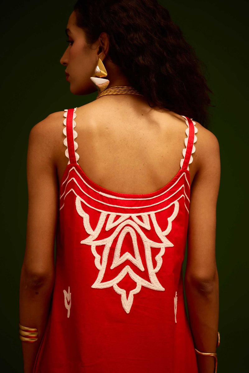 Scarlet Strappy Cotton Dress With Ivory Flame Thread Embroidery poplin Buy Scarlet Strappy Cotton Dress With Ivory Flame Thread Embroidery from C&W | Dresses for Women by Indian Summer Story in orange color for women in Singapore