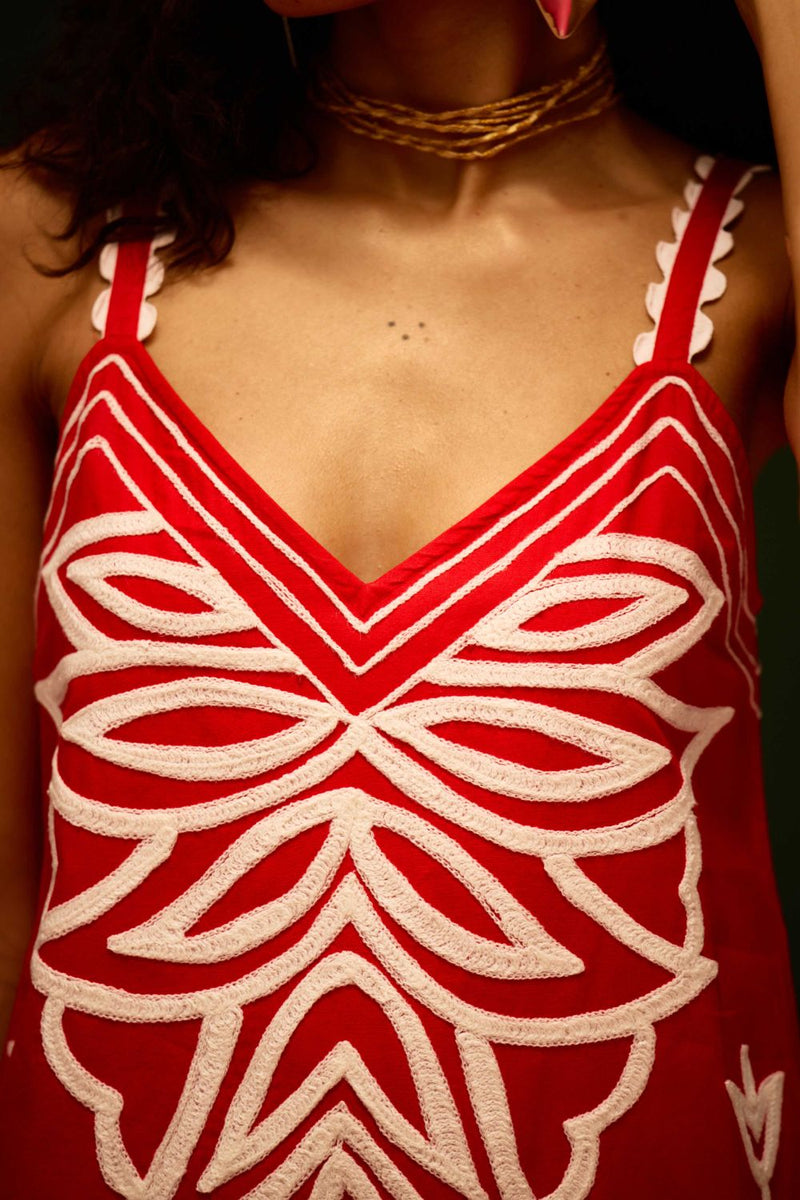 Scarlet Strappy Cotton Dress With Ivory Flame Thread Embroidery poplin Buy Scarlet Strappy Cotton Dress With Ivory Flame Thread Embroidery from C&W | Dresses for Women by Indian Summer Story in orange color for women in Singapore
