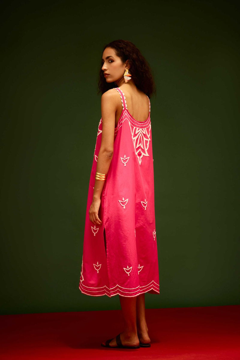 Fuchsia Strappy Cotton Dress With Ivory Flame Thread Embroidery poplin Buy Fuchsia Strappy Cotton Dress With Ivory Flame Thread Embroidery from C&W | Dresses for Women by Indian Summer Story in pink color for women in Singapore