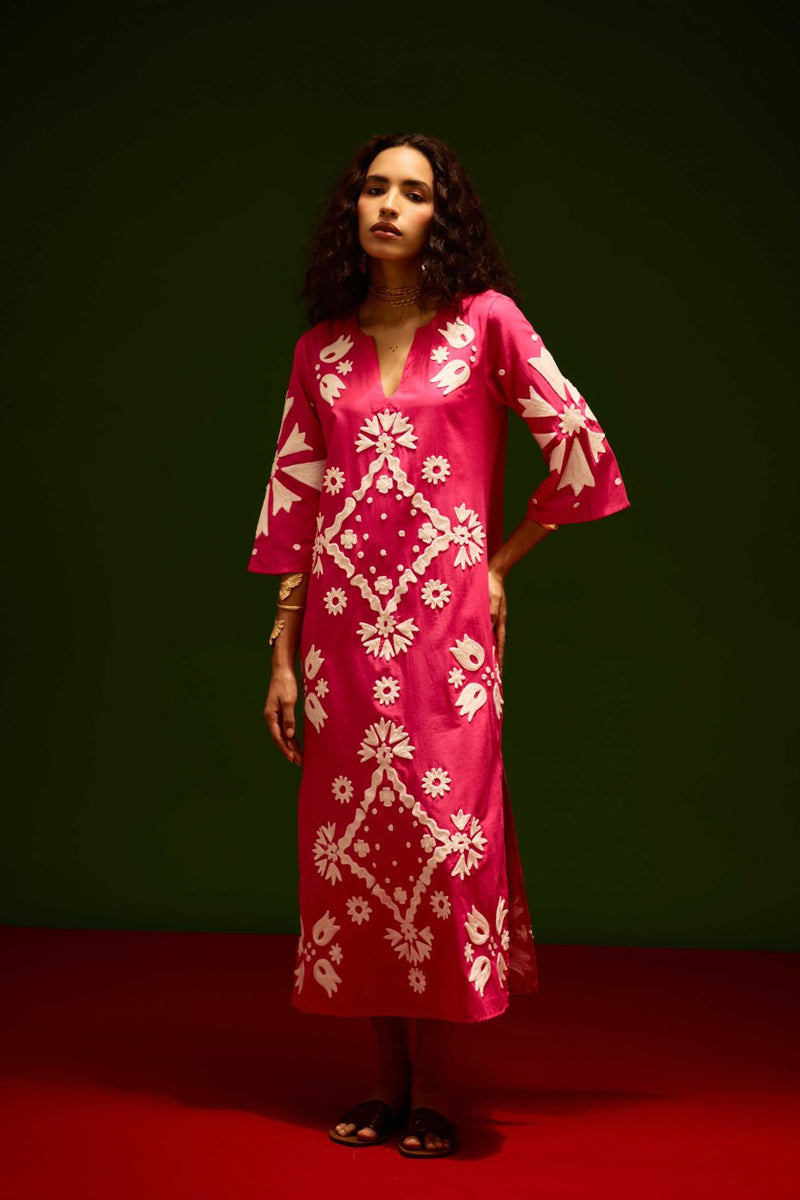 Fuchsia With Ivory Sitara Thread Embroidery Cotton Maxi Dress poplin Buy Fuchsia With Ivory Sitara Thread Embroidery Cotton Maxi Dress from C&W | Dresses for Women by Indian Summer Story in pink color for women in Singapore