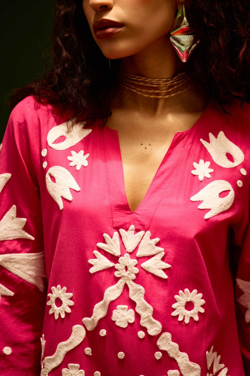 Fuchsia With Ivory Sitara Thread Embroidery Cotton Maxi Dress poplin Buy Fuchsia With Ivory Sitara Thread Embroidery Cotton Maxi Dress from C&W | Dresses for Women by Indian Summer Story in pink color for women in Singapore