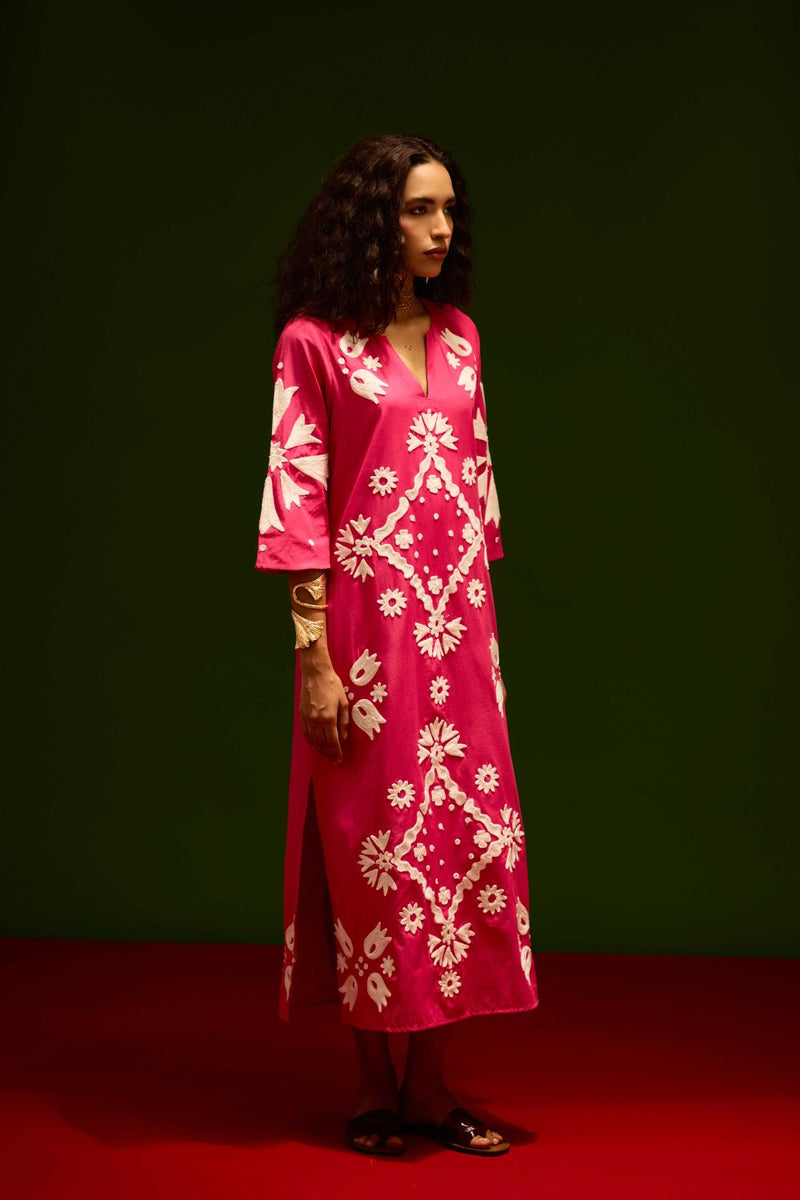Fuchsia With Ivory Sitara Thread Embroidery Cotton Maxi Dress poplin Buy Fuchsia With Ivory Sitara Thread Embroidery Cotton Maxi Dress from C&W | Dresses for Women by Indian Summer Story in pink color for women in Singapore