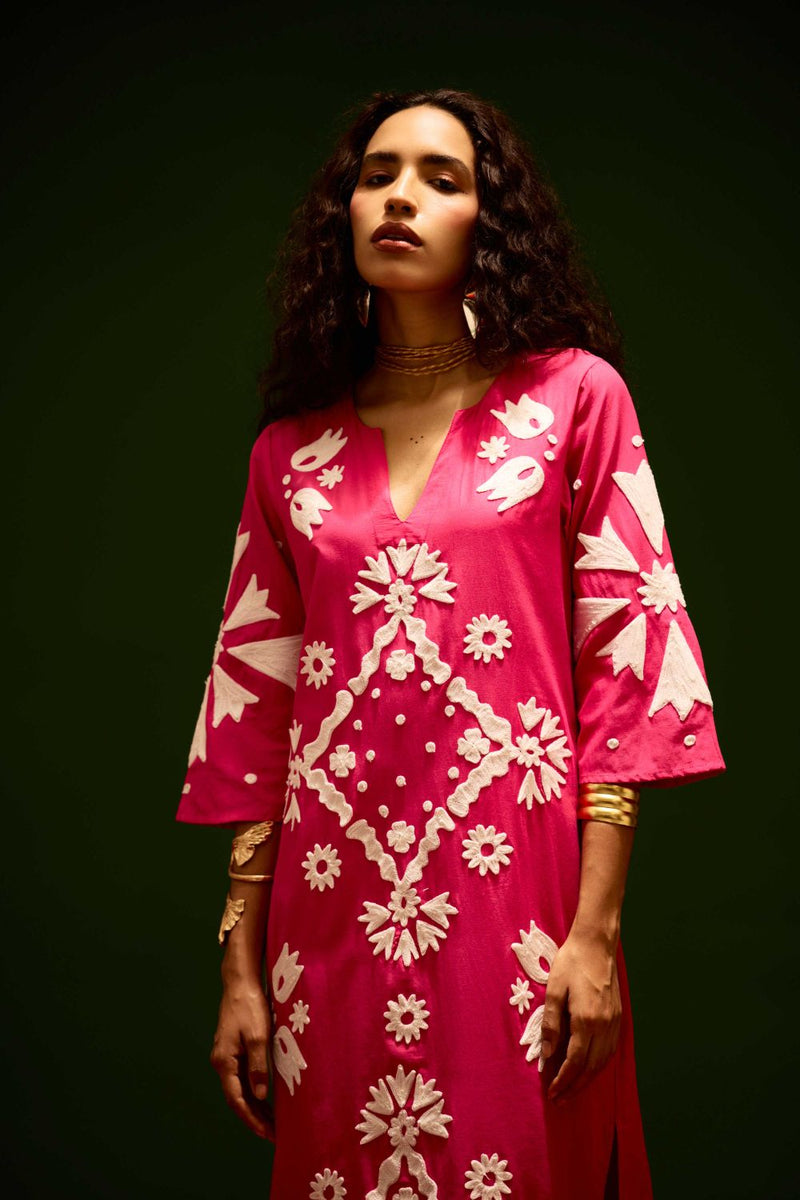 Fuchsia With Ivory Sitara Thread Embroidery Cotton Maxi Dress poplin Buy Fuchsia With Ivory Sitara Thread Embroidery Cotton Maxi Dress from C&W | Dresses for Women by Indian Summer Story in pink color for women in Singapore