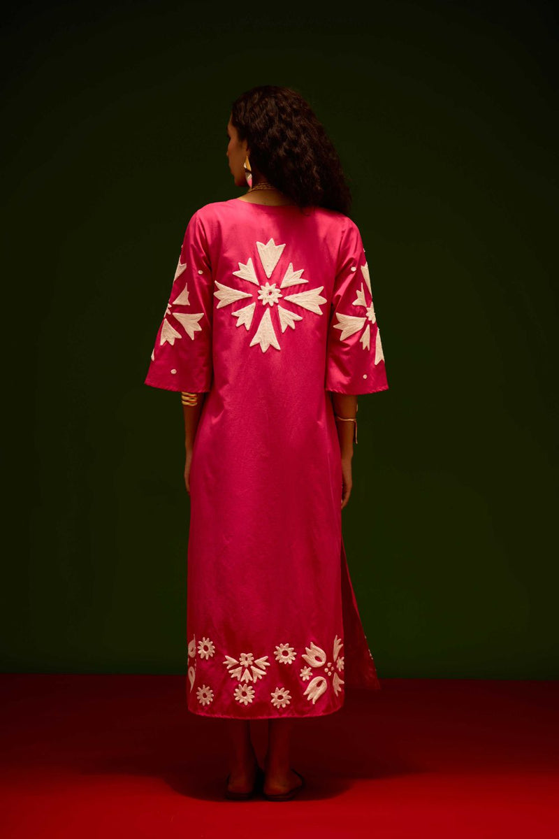 Fuchsia With Ivory Sitara Thread Embroidery Cotton Maxi Dress poplin Buy Fuchsia With Ivory Sitara Thread Embroidery Cotton Maxi Dress from C&W | Dresses for Women by Indian Summer Story in pink color for women in Singapore