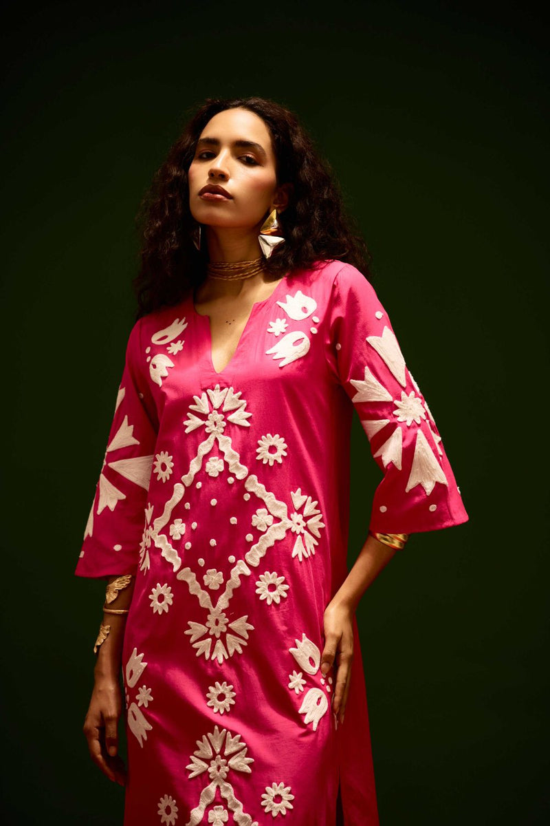Fuchsia With Ivory Sitara Thread Embroidery Cotton Maxi Dress poplin Buy Fuchsia With Ivory Sitara Thread Embroidery Cotton Maxi Dress from C&W | Dresses for Women by Indian Summer Story in pink color for women in Singapore