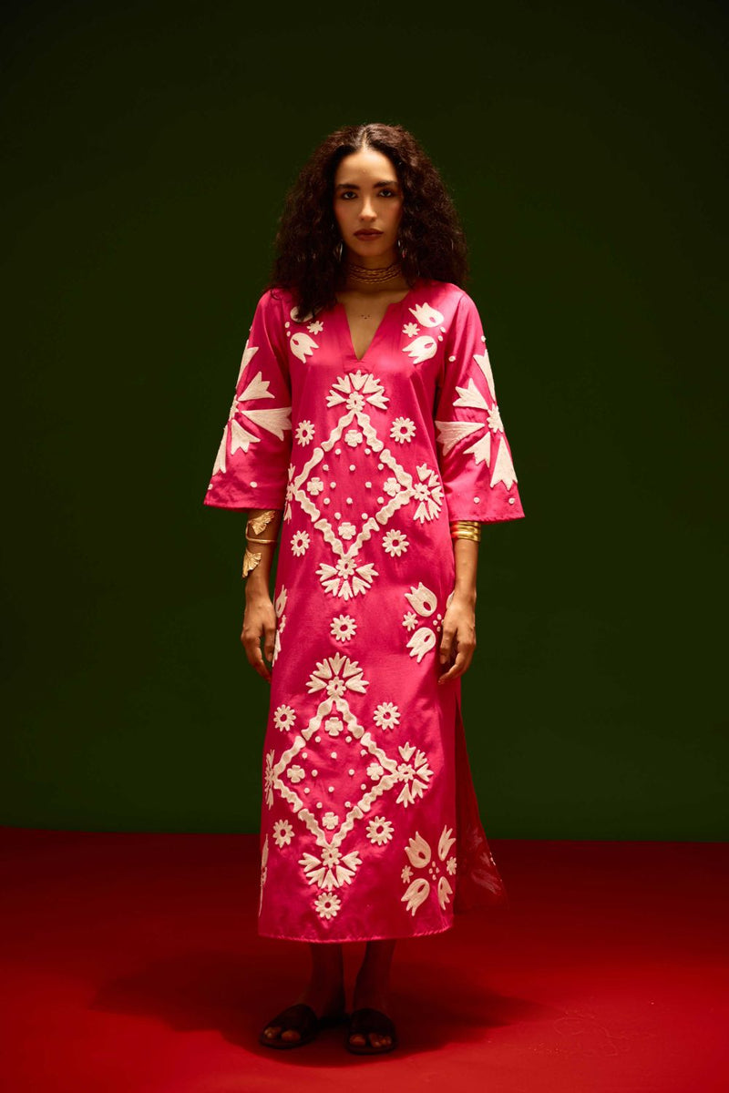 Fuchsia With Ivory Sitara Thread Embroidery Cotton Maxi Dress poplin Buy Fuchsia With Ivory Sitara Thread Embroidery Cotton Maxi Dress from C&W | Dresses for Women by Indian Summer Story in pink color for women in Singapore