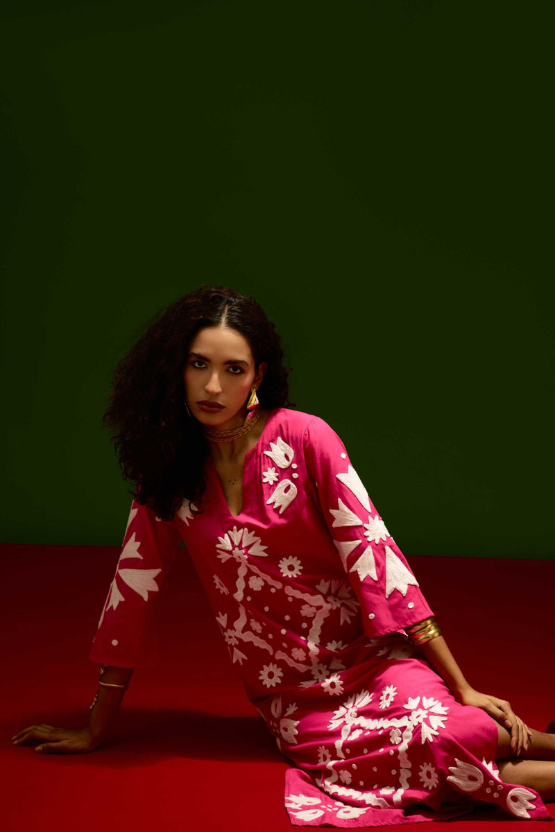 Fuchsia With Ivory Sitara Thread Embroidery Cotton Maxi Dress poplin Buy Fuchsia With Ivory Sitara Thread Embroidery Cotton Maxi Dress from C&W | Dresses for Women by Indian Summer Story in pink color for women in Singapore
