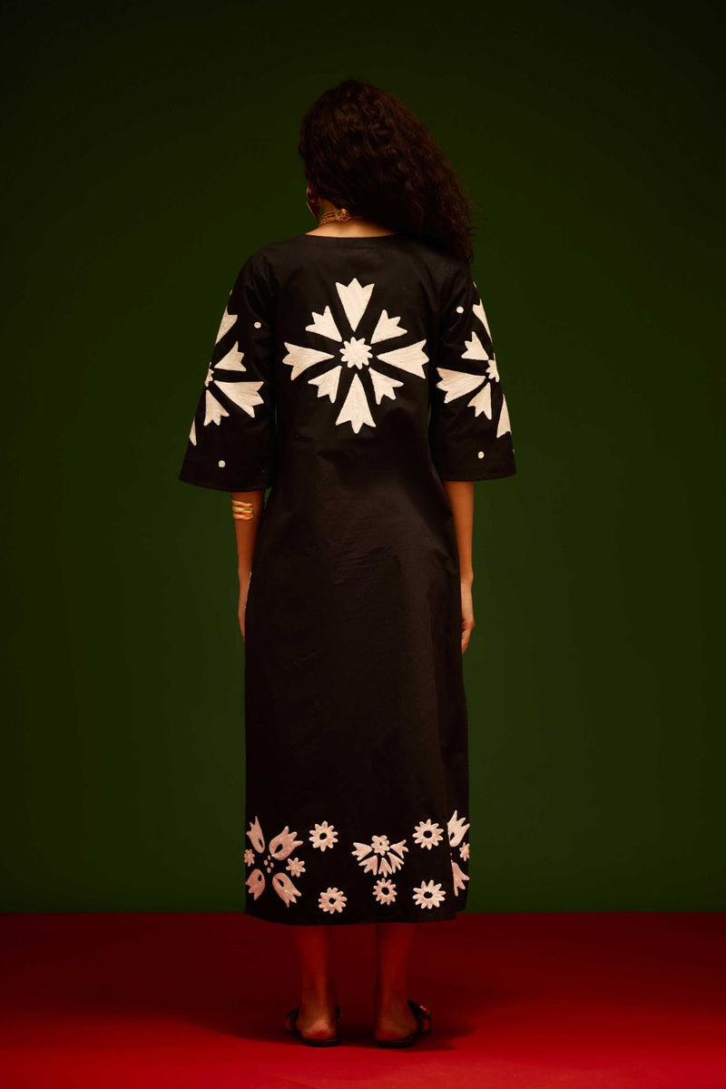 Black With Ivory Sitara Thread Embroidery Cotton Maxi Dress poplin Buy Black With Ivory Sitara Thread Embroidery Cotton Maxi Dress from C&W | Dresses for Women by Indian Summer Story in black color for women in Singapore