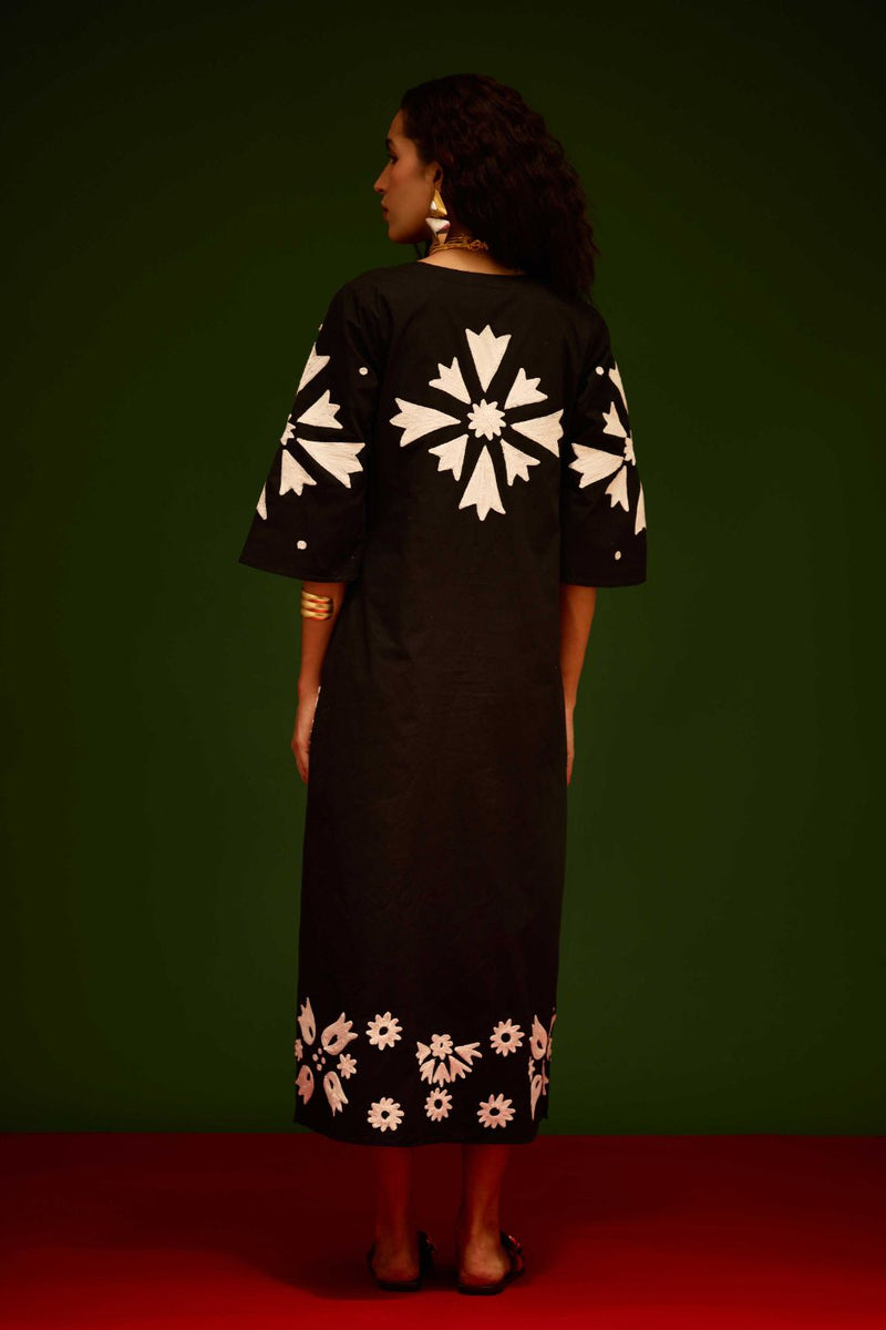 Black With Ivory Sitara Thread Embroidery Cotton Maxi Dress poplin Buy Black With Ivory Sitara Thread Embroidery Cotton Maxi Dress from C&W | Dresses for Women by Indian Summer Story in black color for women in Singapore