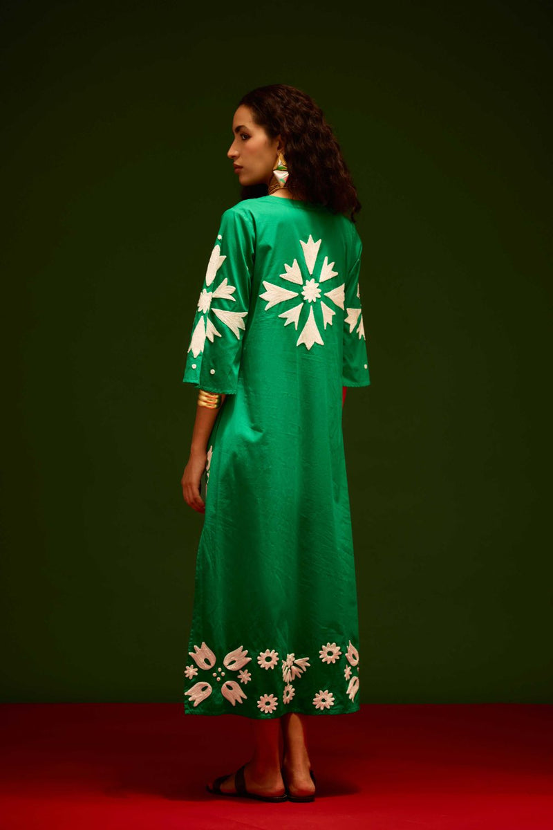 Avocado Green With Ivory Sitara Thread Embroidery Cotton Maxi Dress poplin Buy Avocado Green With Ivory Sitara Thread Embroidery Cotton Maxi Dress from C&W | Dresses for Women by Indian Summer Story in green color for women in Singapore